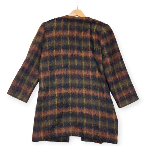 Vintage 90s DONCASTER Womens Plaid Topper Coat Mohair Blend Open A-Line Sz 6 - Picture 5 of 16